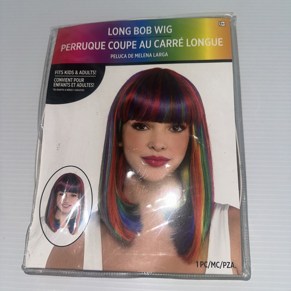 Rainbow Wig Long Bob Multicolor Cosplay Halloween Party Adult Kids New
